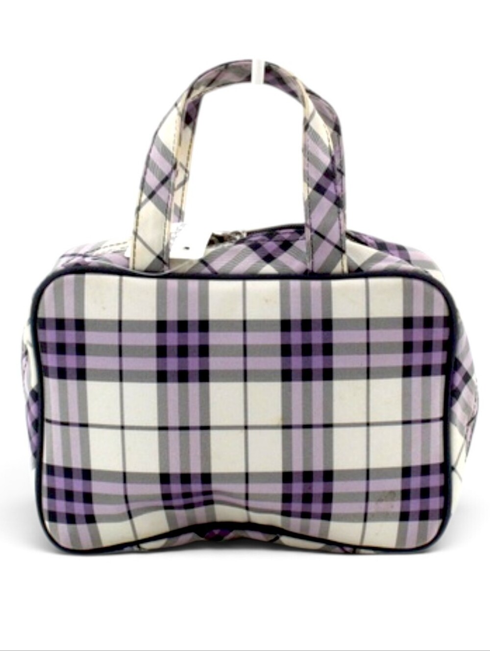 Burberry Plaid Lavender and White Tote Bag Satchel Bowler Boston